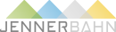 Das Bild zeigt ein Logo mit mehreren stilisierten Bergen in Pastellfarben über dem Schriftzug JENNERBAHN.