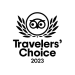 Logo für Travelers' Choice 2023, bestehend aus einem stilisierten Wal mit Augen, umgeben von Lorbeerzweigen, mit dem Text "Travelers' Choice 2023" darunter.